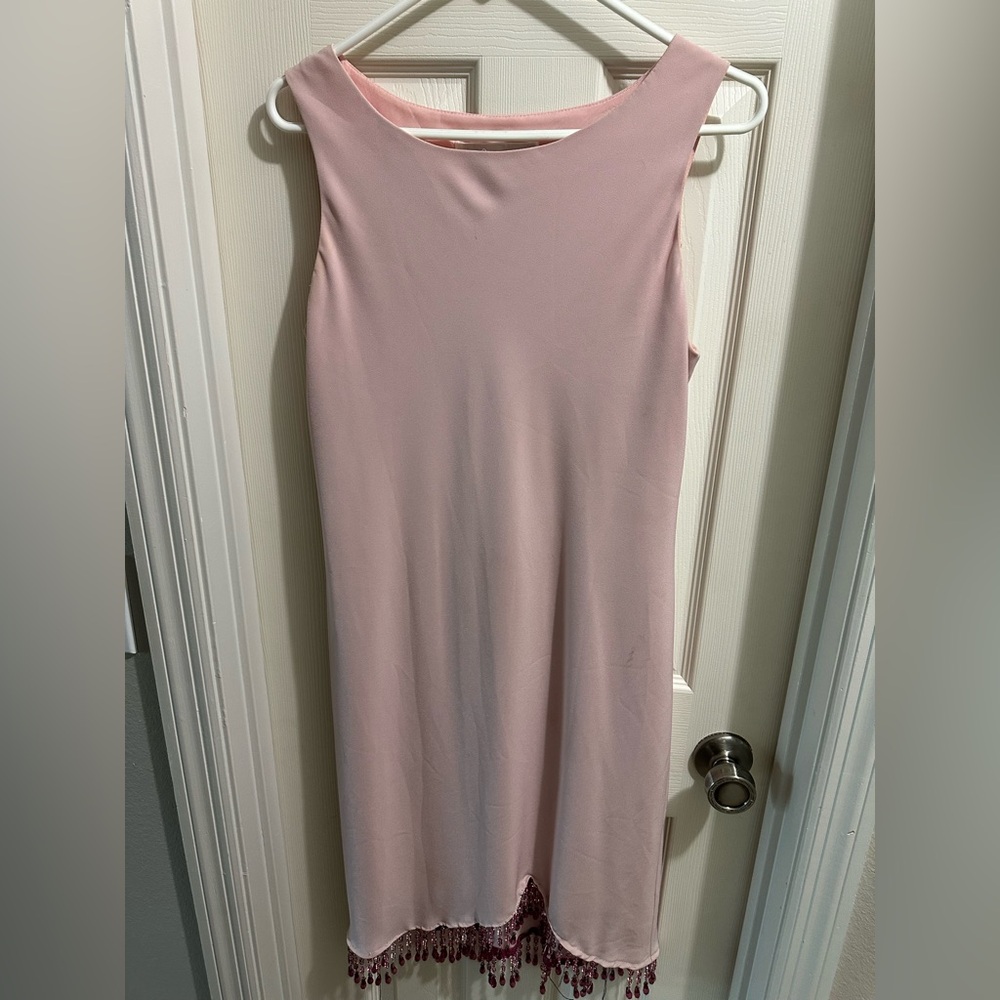 Elegant Pink Beaded Sleeveless Dress